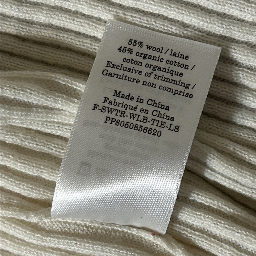 Everlane Cream Double Tie-Front Ribbed Cardigan Size XL Wool Cotton - Picture 5 of 7